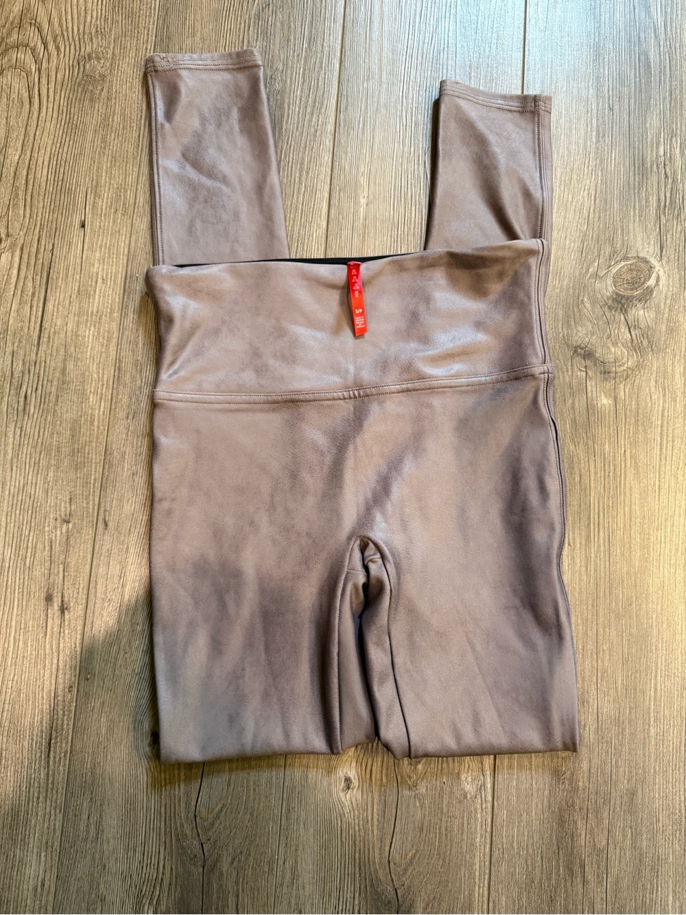 SPANX Faux Leather Leggings Brown Size Small Petite High Rise Sculpting